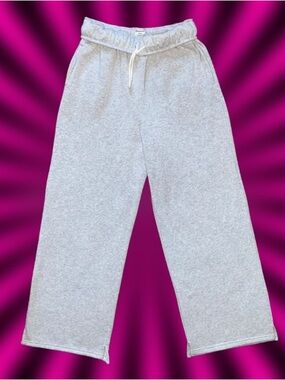 Women’s Gray Wide Leg Fleece Sweatpants w/ Fold Over Drawstring Waist | S | EUC
